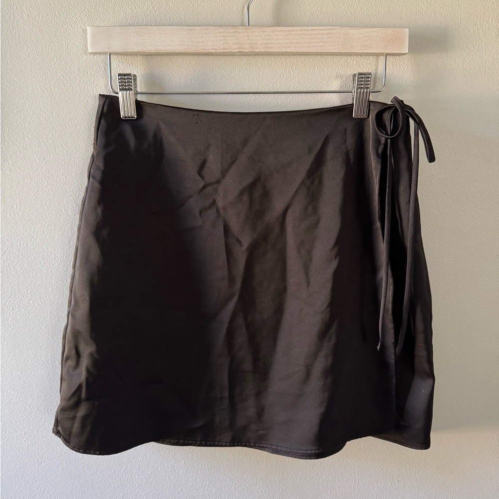 Crescent Black Mini Wrap Skirt